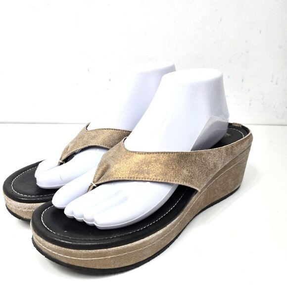 Donald J. Pliner Shaheen Metallic Thong Platform Leather Wedge Sandals Size 10 - Picture 1 of 13